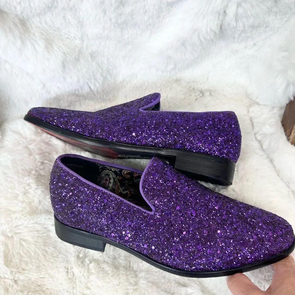 Enzo Romeo Mens Sparko Purple Glitter Slip On Tuxedo Dress Loafers Shoes 6.5